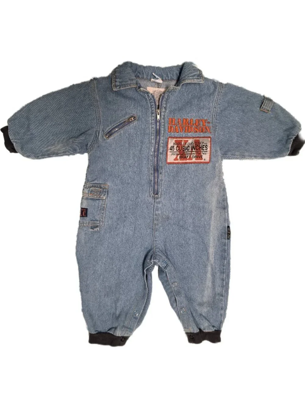 Vtg Harley Davidson Baby Denim Coveralls Jumpsuit